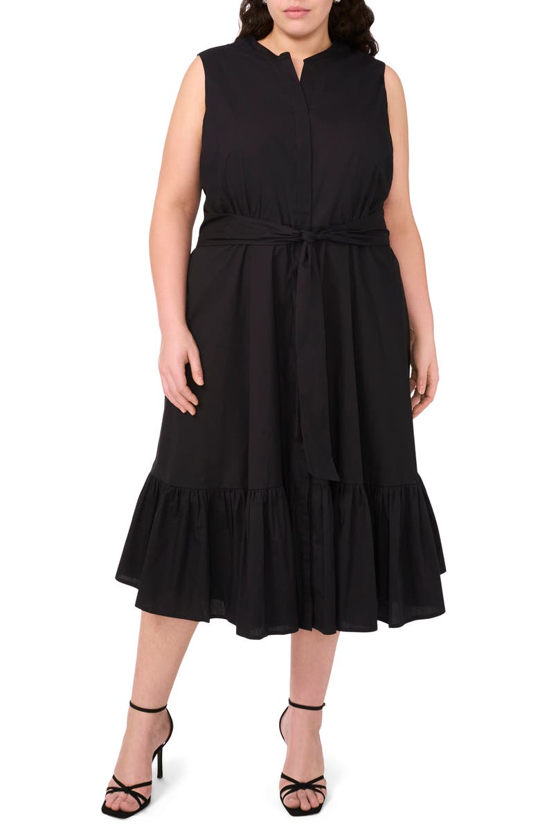 Halogen<sup>®</sup> Tie Front Cotton Midi Sundress, Main, color, Rich Black