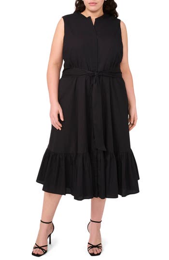 Halogen ® Tie Front Cotton Midi Sundress In Black