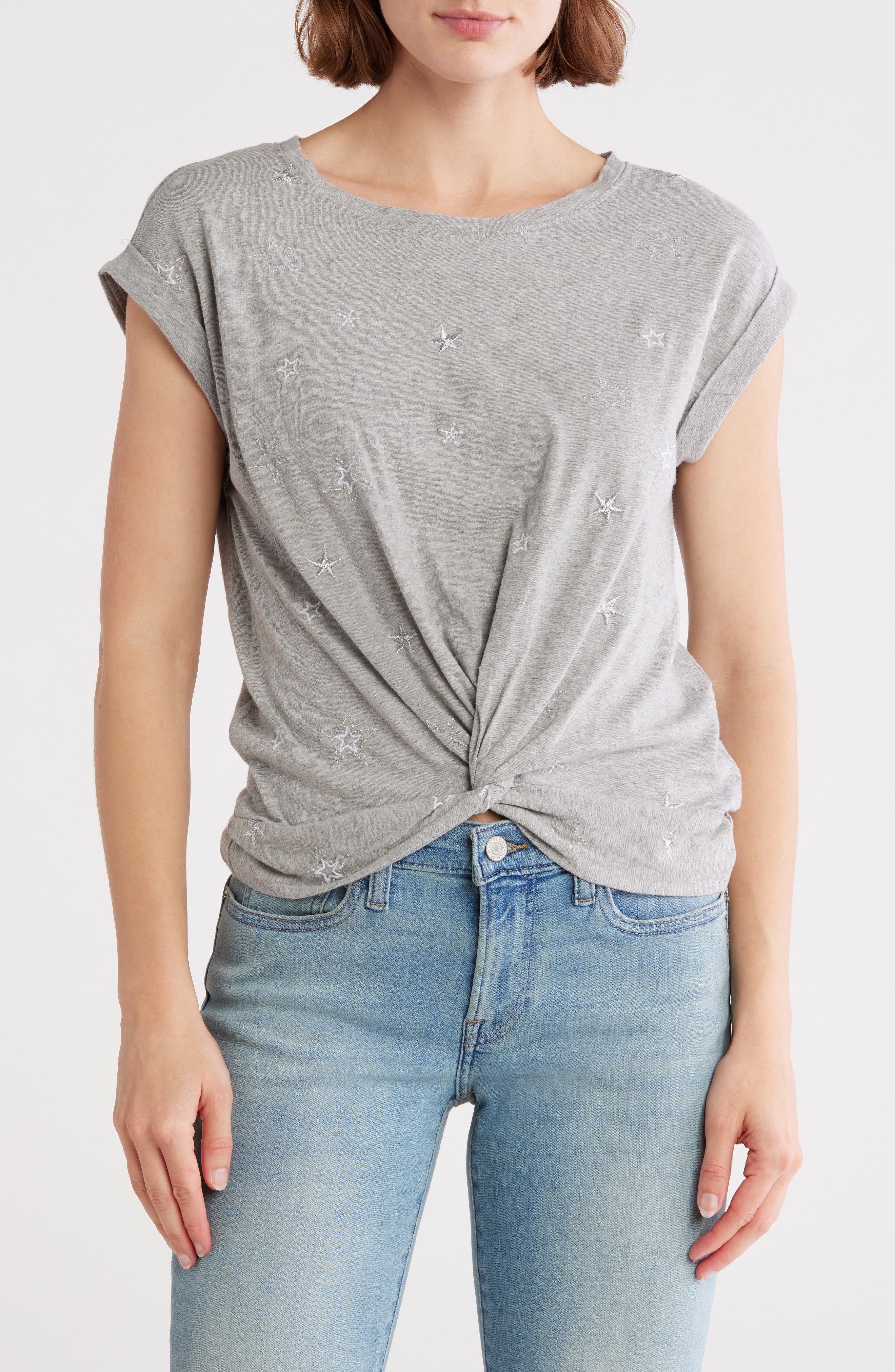 Lucky Brand Star Embroidered Twist Front T-Shirt