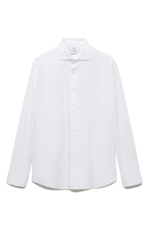 Mango Slim Fit Cotton Herringbone Suit Button-up Shirt In White