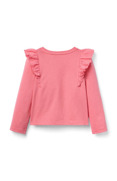 Janie And Jack Eyelet Ruffle Shoulder Top In Pink