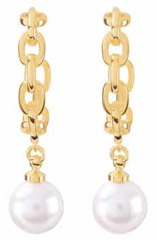 Simulated Pearl Chain Drop Hoop Earrings
