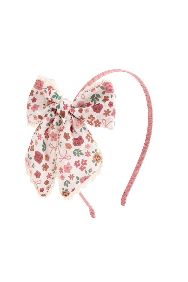 Berry Floral Bow Headband, Main, color, Mauve