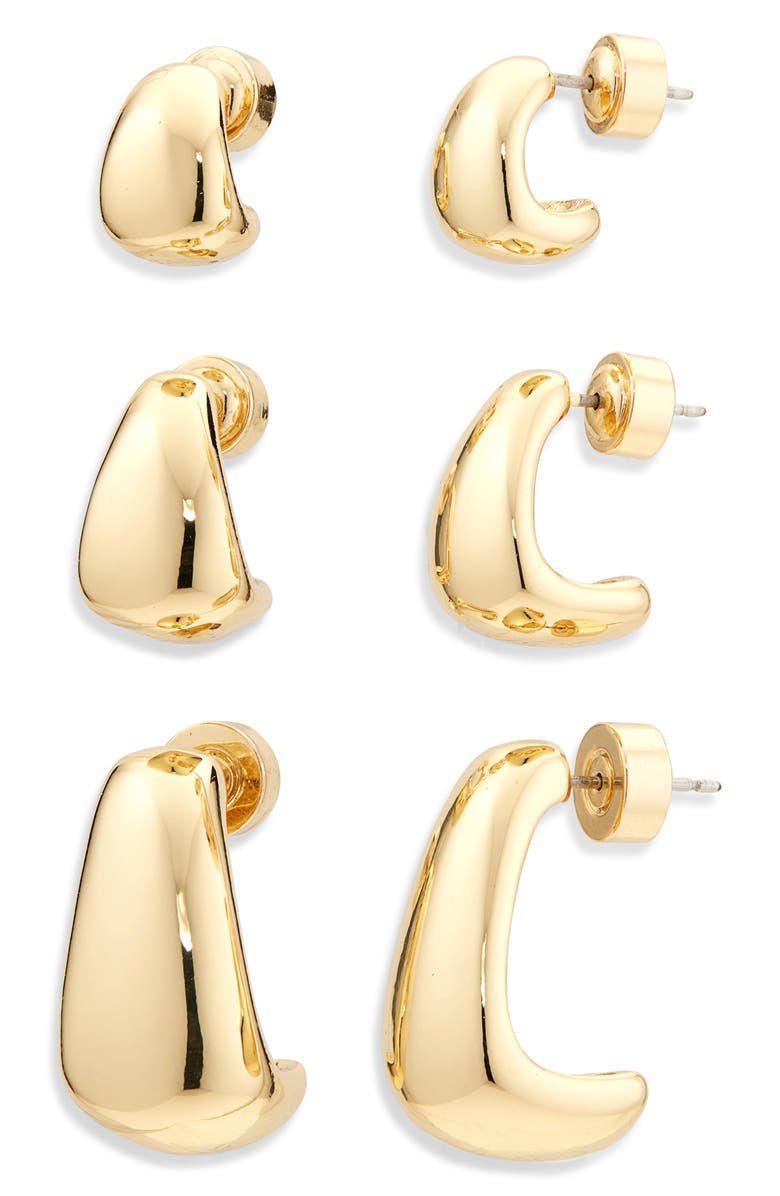 Nordstrom Set of 3 Geometric Hoop Earrings, Main, color, Gold