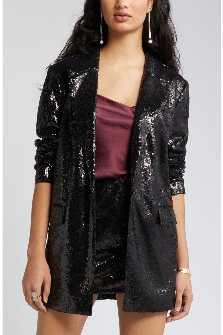 Single Breasted Sequin Blazer, Main, color, BLACK