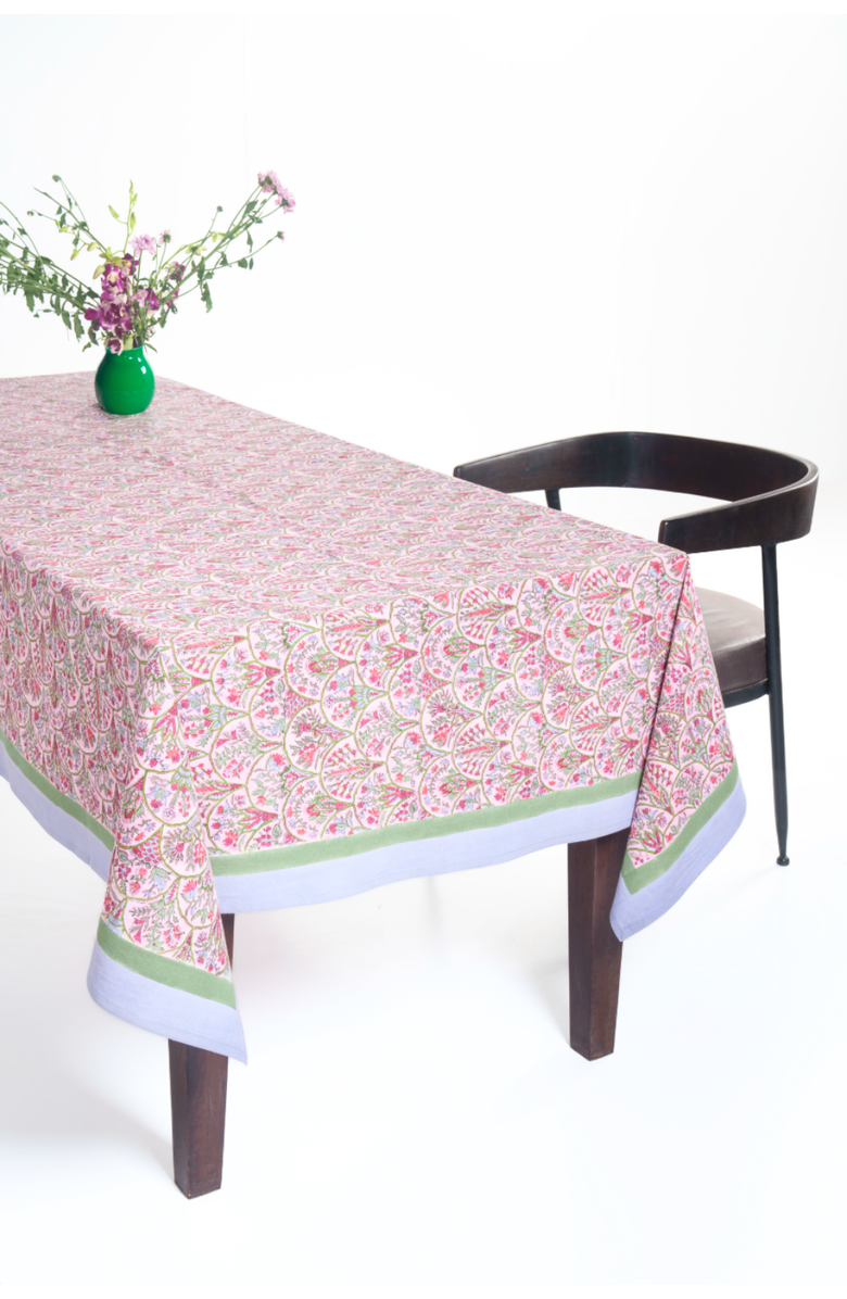 Inner Child Pink Arch Blockprint Tablecloth, Alternate, color, 70X120