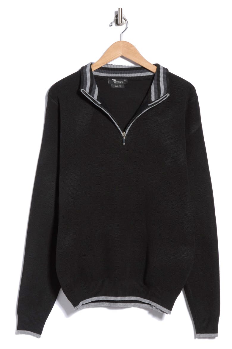 Quarter-Zip Mock Neck Sweater, Main, color, BLACK