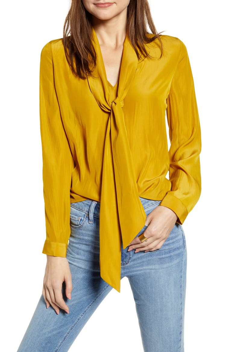 Tie Neck Top, Main, color, OLIVE ARROWWOOD