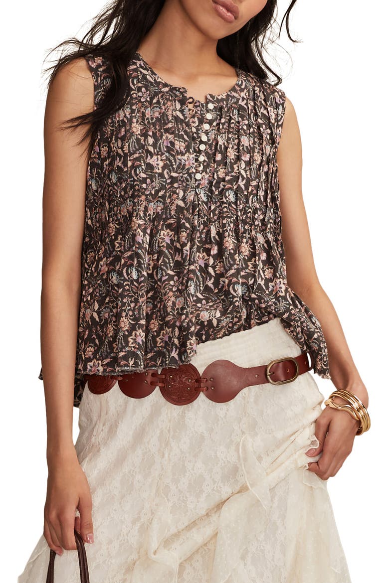 Pintuck Henley Tank, Main, color, BLACK MULTI