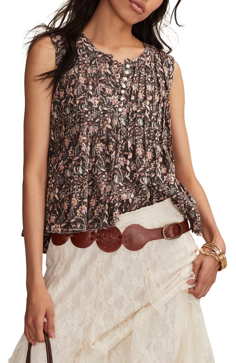 Lucky Brand Pintuck Henley Tank, Main, color, Black Multi