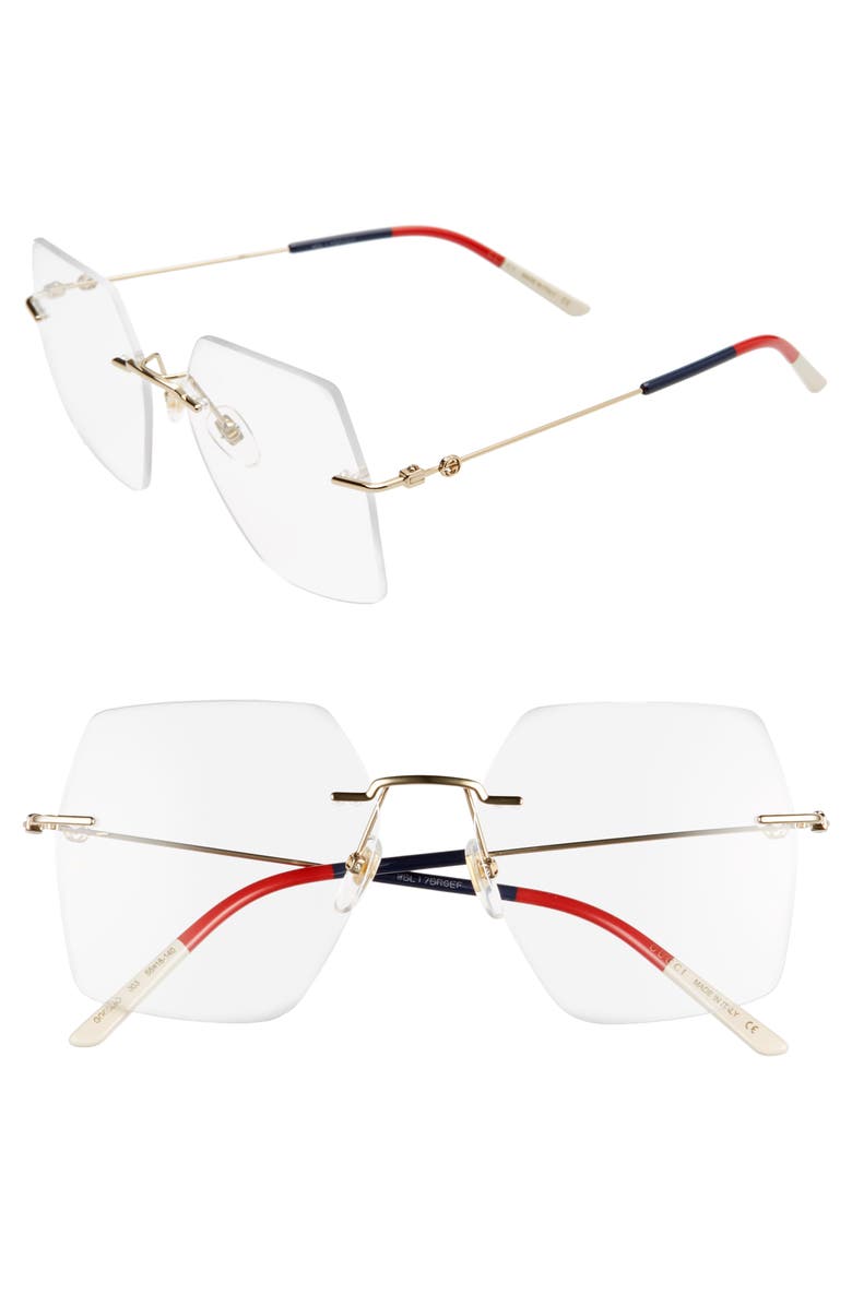 Gucci 55mm Rimless Square Optical Glasses, Main, color, 