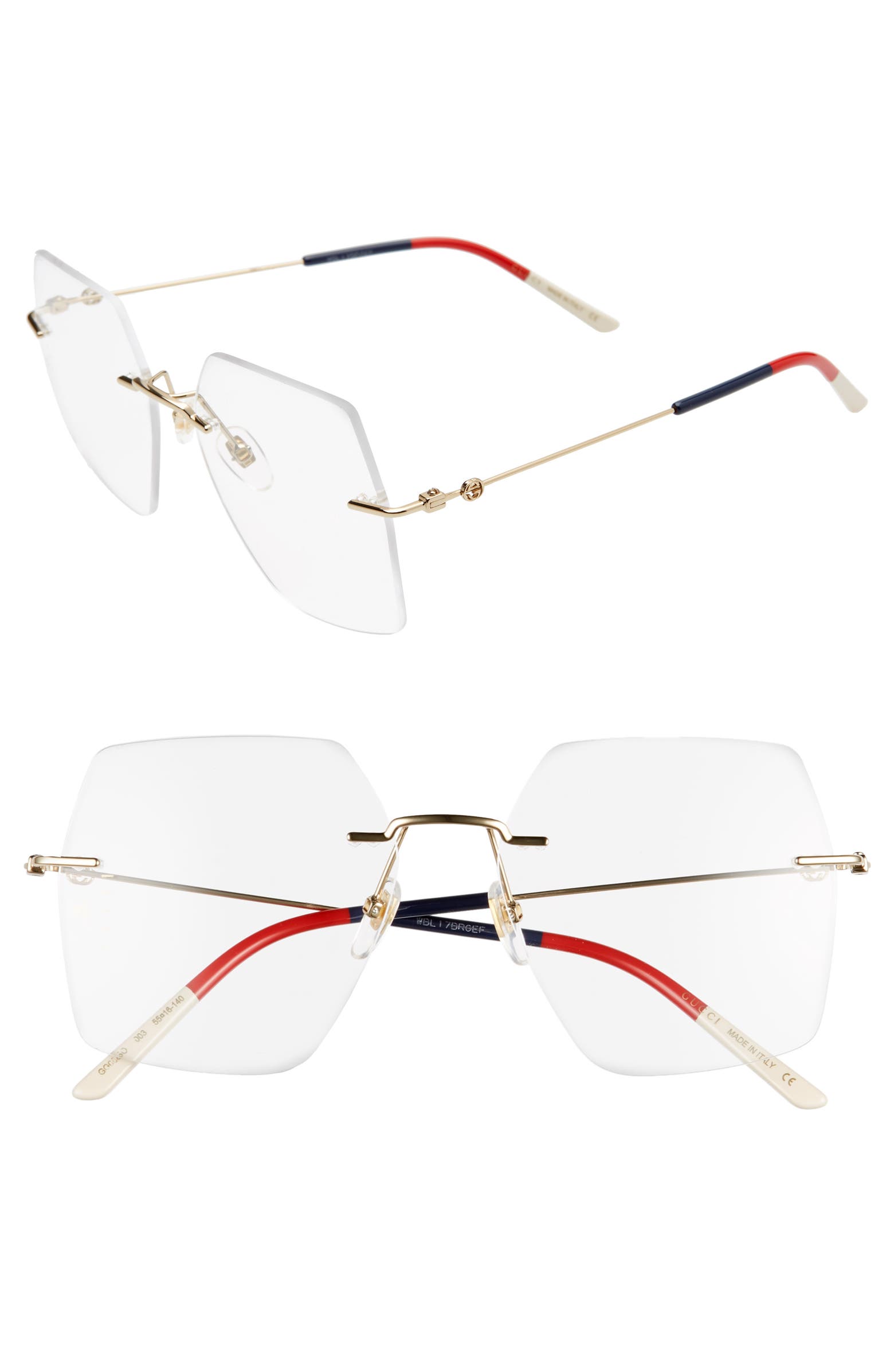 Gucci 55mm Rimless Square Optical Glasses | Nordstrom
