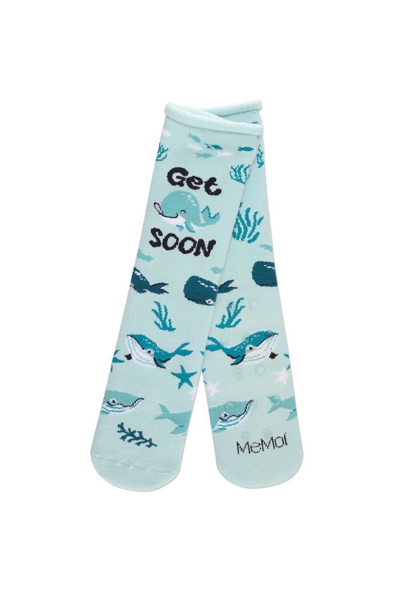 Big Kid's Get Whale Soon Greeting Card Crew Socks, Alternate, color, Light Blue