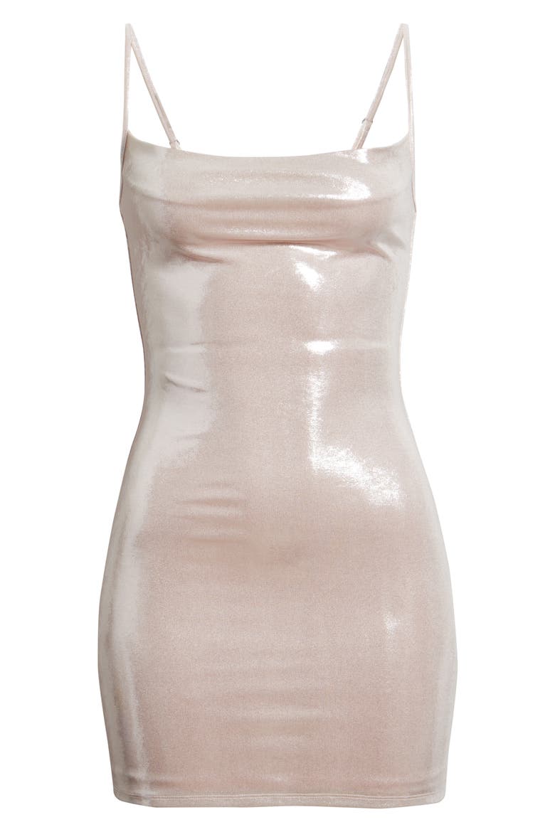 Foil Cowl Neck Mini Slipdress, Alternate, color, PINK PRIMROSE