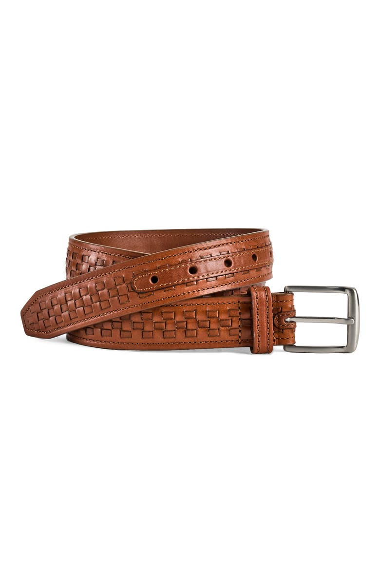 Woven Leather Belt, Main, color, BROWN
