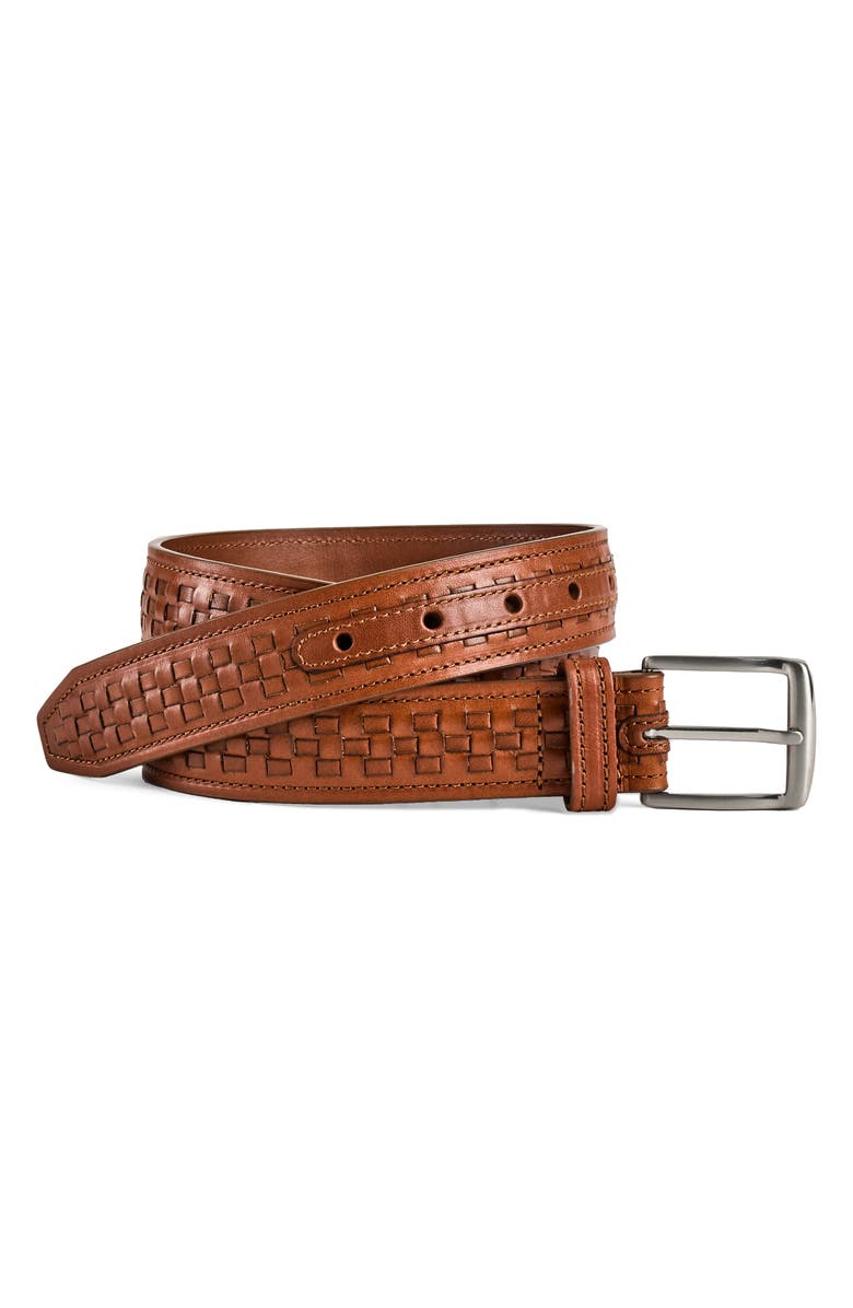 Johnston & Murphy Woven Leather Belt, Main, color, Brown