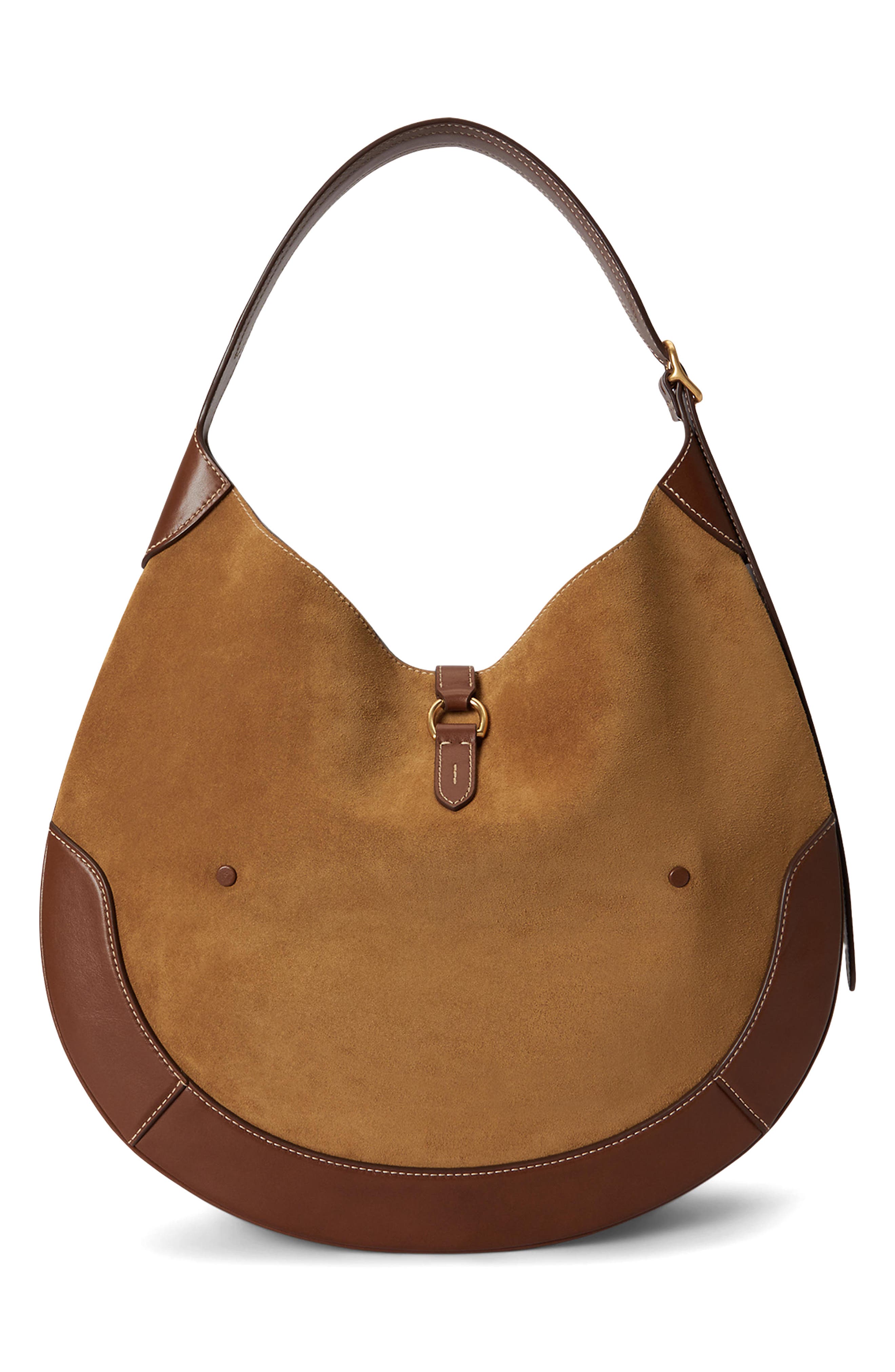 Polo ID Suede & Leather Shoulder Bag, Alternate, color, CLAY/ TOBACCO