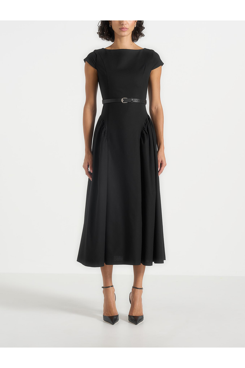 Gaia Boat Neck Flared Maxi Dress, Alternate, color, Black