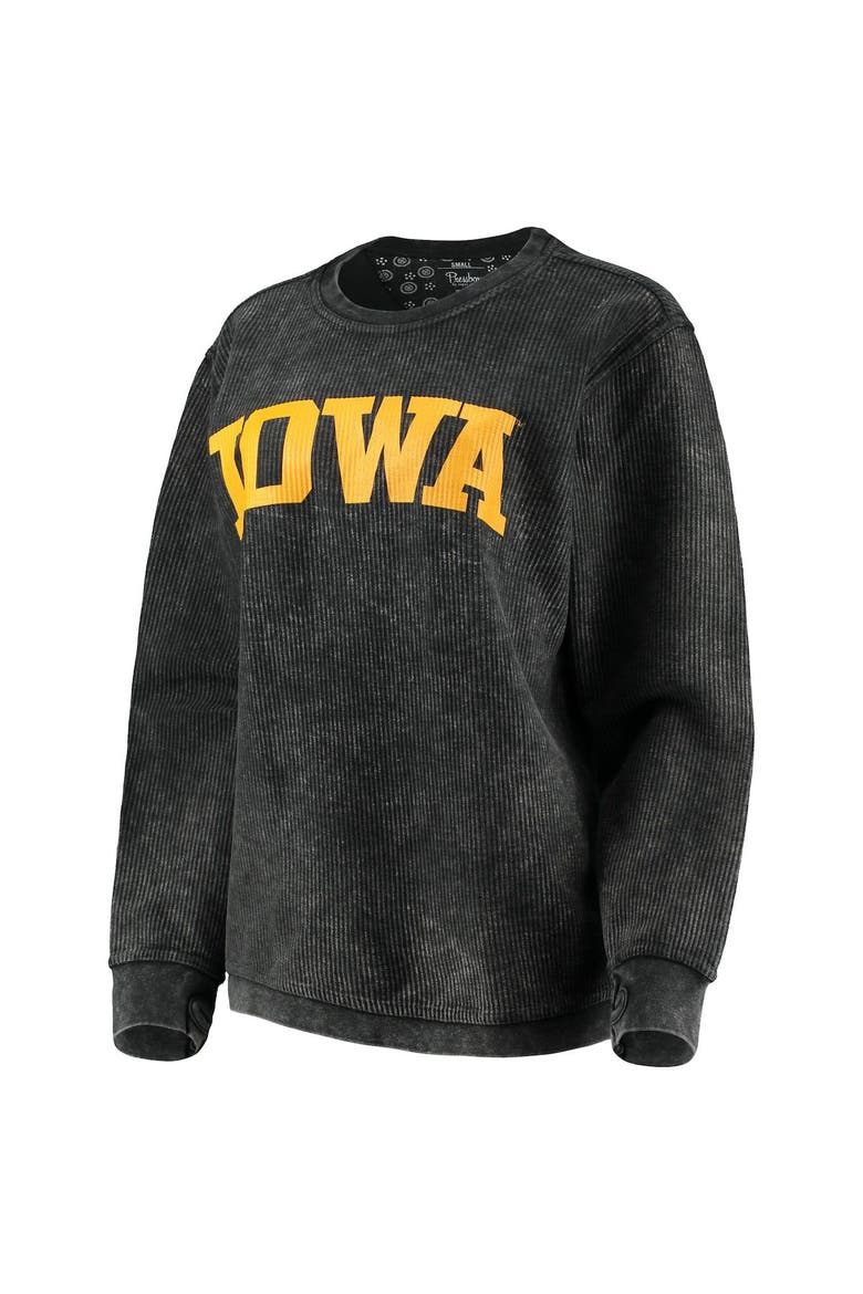 Women's Pressbox Black Iowa Hawkeyes Comfy Cord Vintage Wash Basic Arch Pullover Sweatshirt, Alternate, color, Black