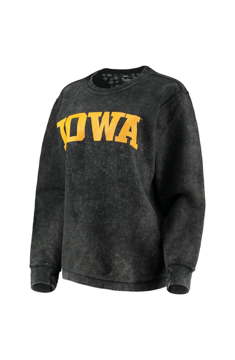 PRESSBOX Women's Pressbox Black Iowa Hawkeyes Comfy Cord Vintage Wash Basic Arch Pullover Sweatshirt, Alternate, color, Black