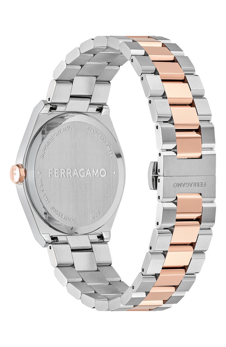 FERRAGAMO Vega Upper East Two-Tone Bracelet Watch, 40mm, Alternate, color, Black/ Rose Gold/ Silver