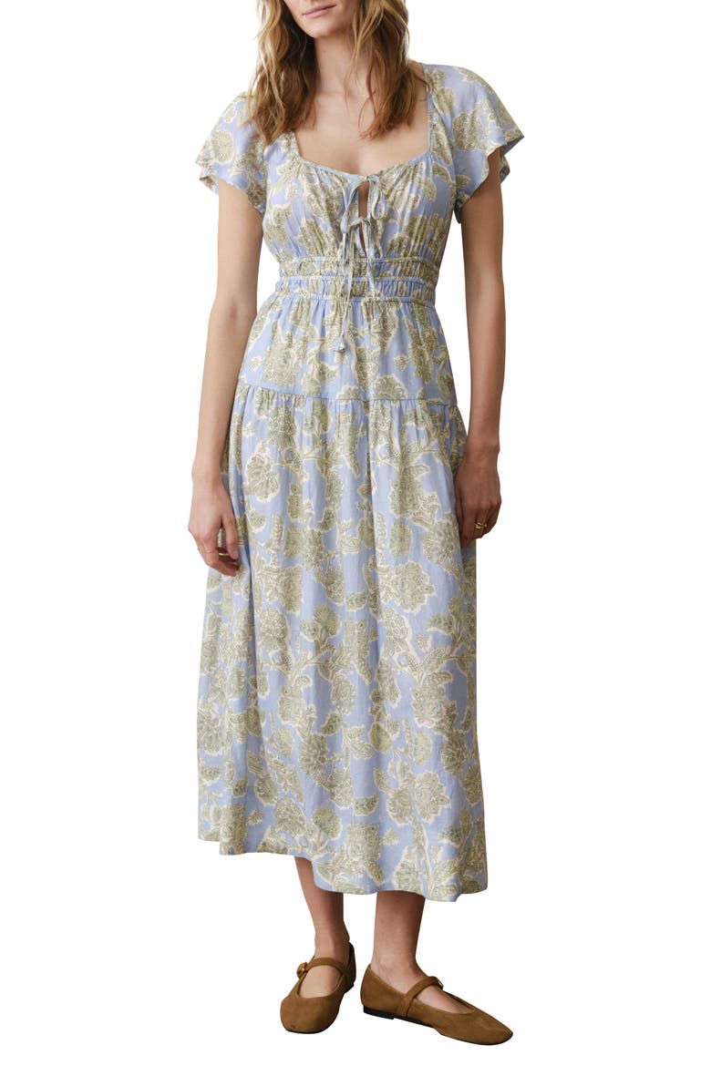 Skye Print Flutter Sleeve Midi Dress, Main, color, BLUE FLORAL