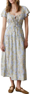 Marine Layer Skye Print Flutter Sleeve Midi Dress