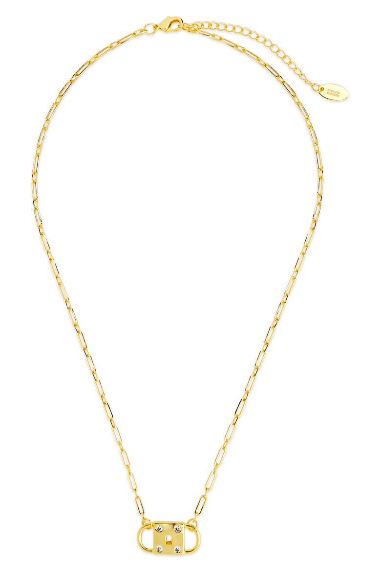 Double Padlock Cubic Zirconia Pendant Necklace, Alternate, color, GOLD