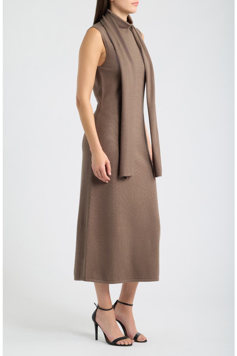 Scarf Neck Sweater Dress, Alternate, color, BROWN