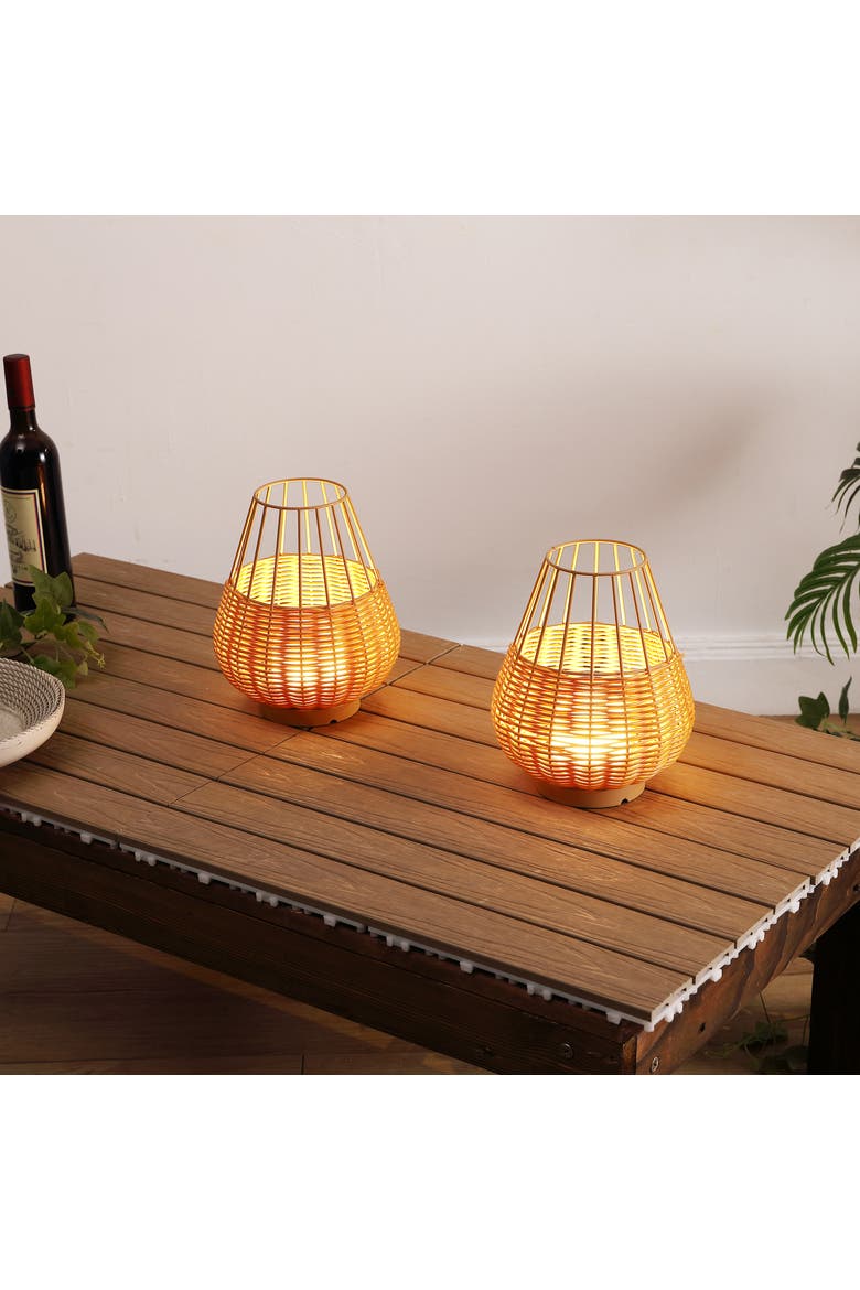 10" Indoor/Outdoor Rechargeable/Cordless Dimmable LED Table Lamp(Set of 2), Alternate, color, Light Brown Brown