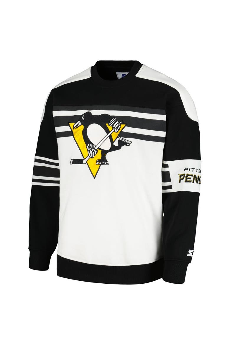 Men's Starter White Pittsburgh Penguins Defense Fleece Crewneck Pullover Sweatshirt, Alternate, color, White