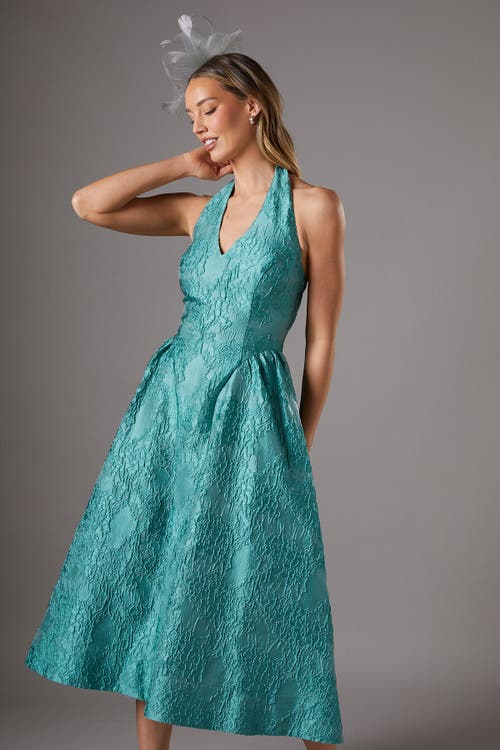 Coast Halter Jacquard Drop Waist Dress In Blue