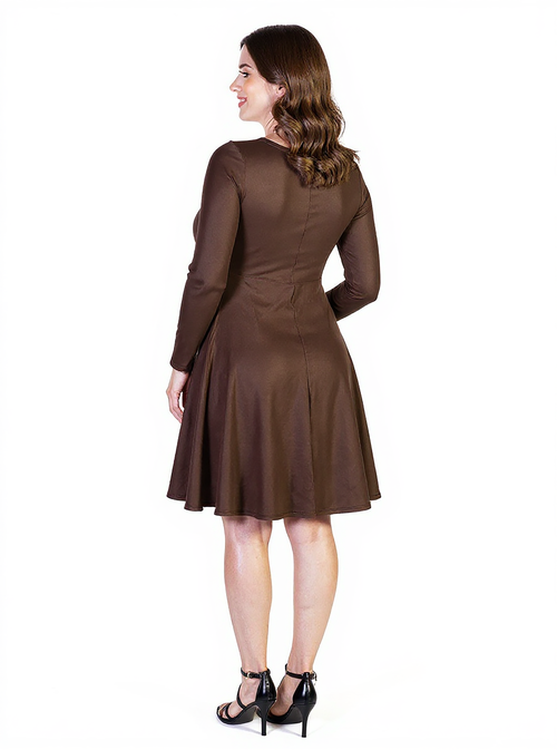 24seven Comfort Apparel Long Sleeve Flared Maternity Mini Dress In Brown