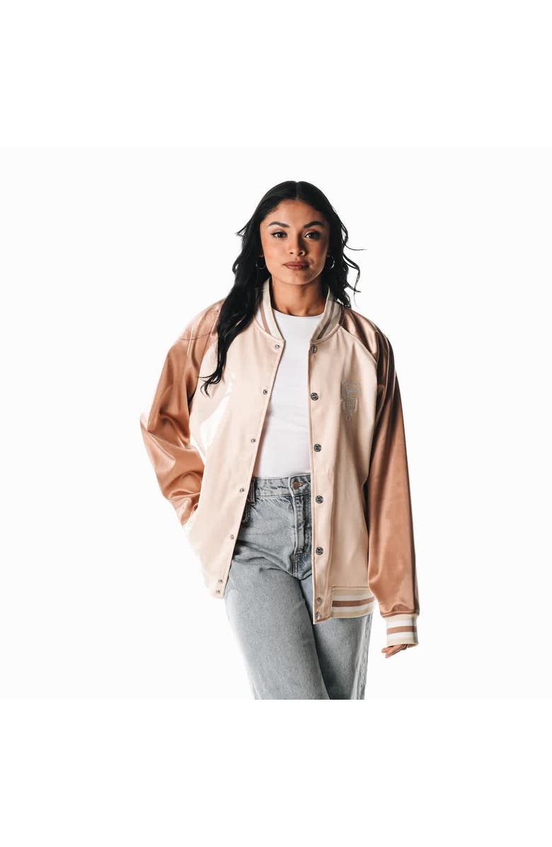 THE WILD COLLECTIVE Women's The Wild Collective  Cream San Francisco Giants Oversized Satin Raglan Full-Snap Bomber Jacket, Main, color, 