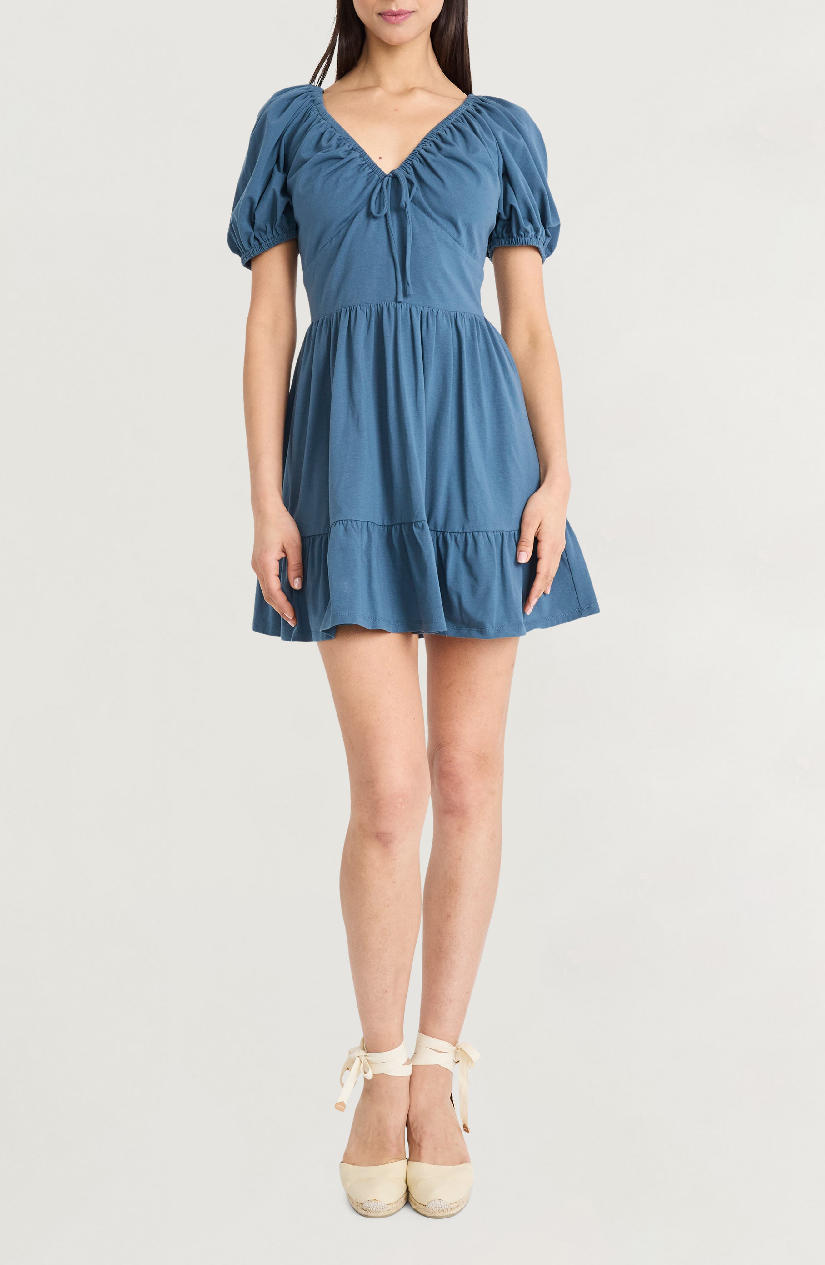 The Good Journey Solid Puff Sleeve Knit Dress