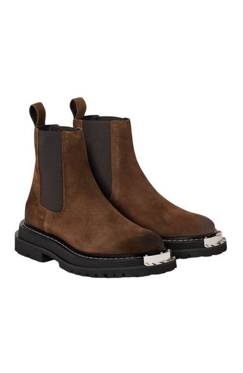 Sandro Suede Toe-bar Chelsea Boots In Brown