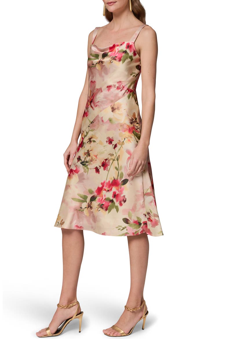Floral Cowl Neck Satin Dress, Alternate, color, EGGSHELL MULTI