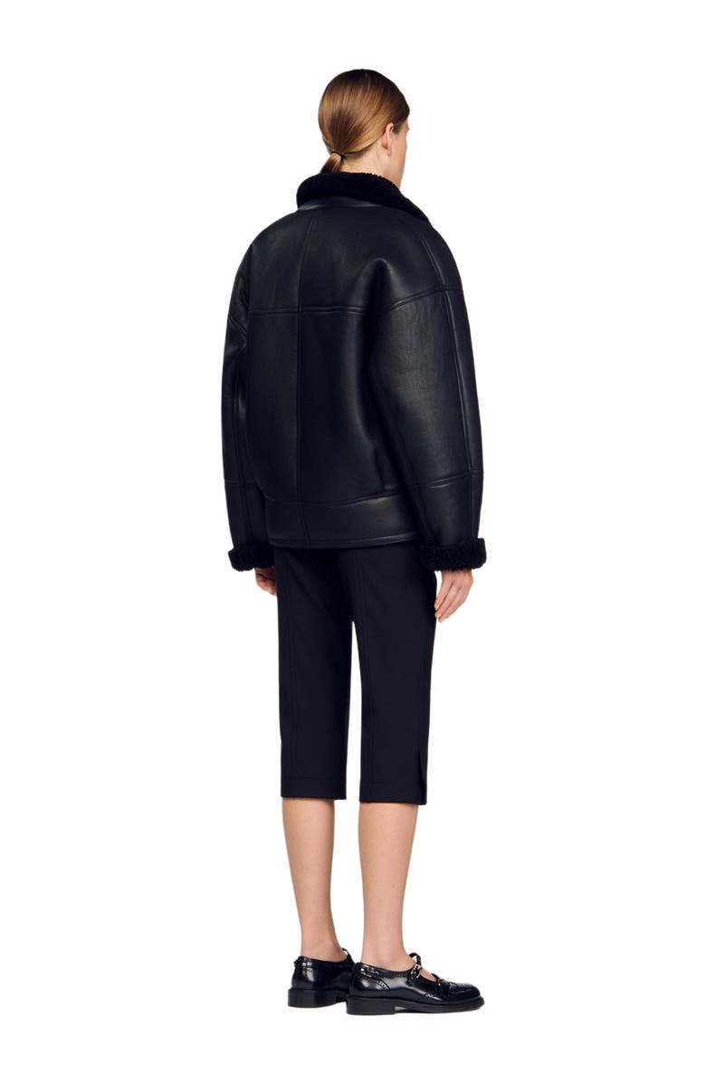SANDRO Short shearling coat, Alternate, color, Black