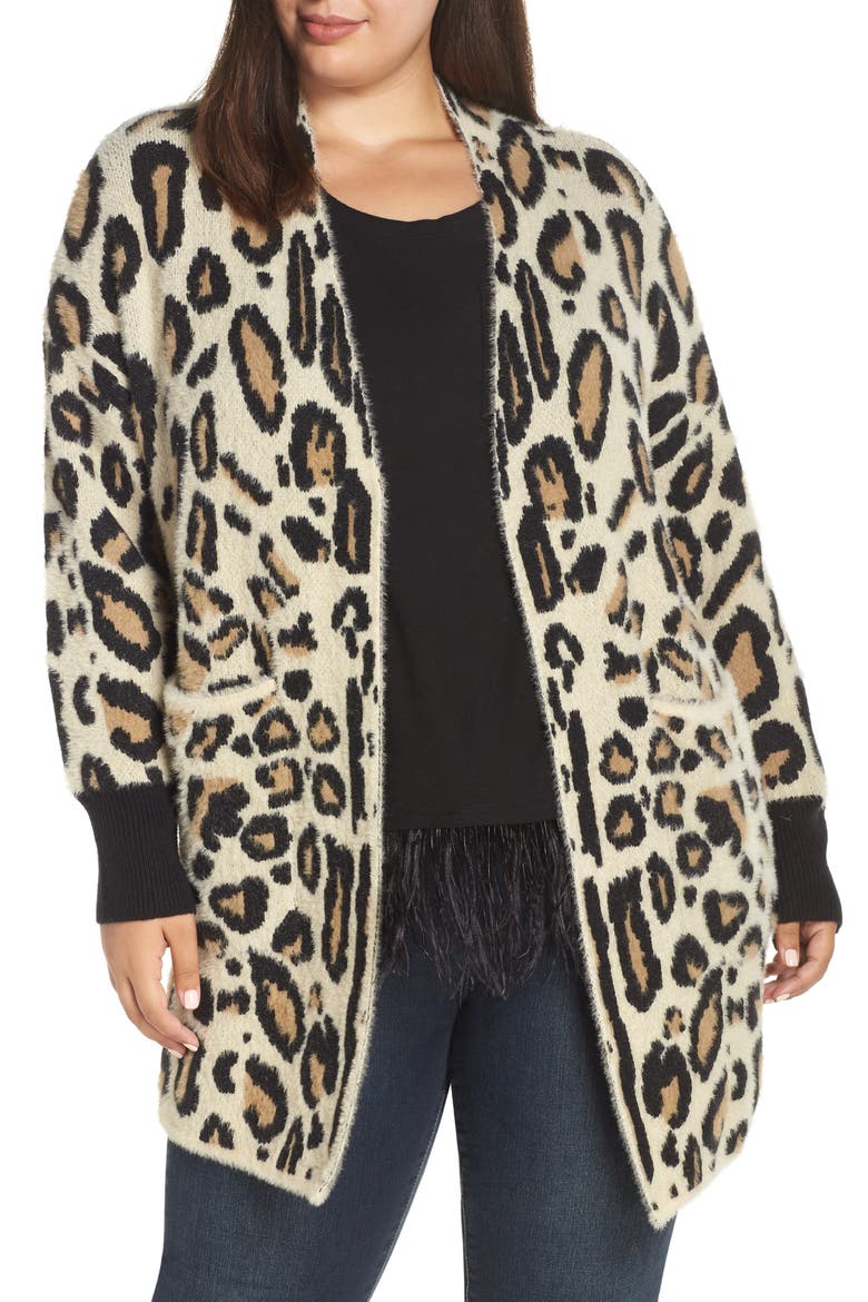 Cheetah Print Long Cardigan, Main, color, WOOD ASH