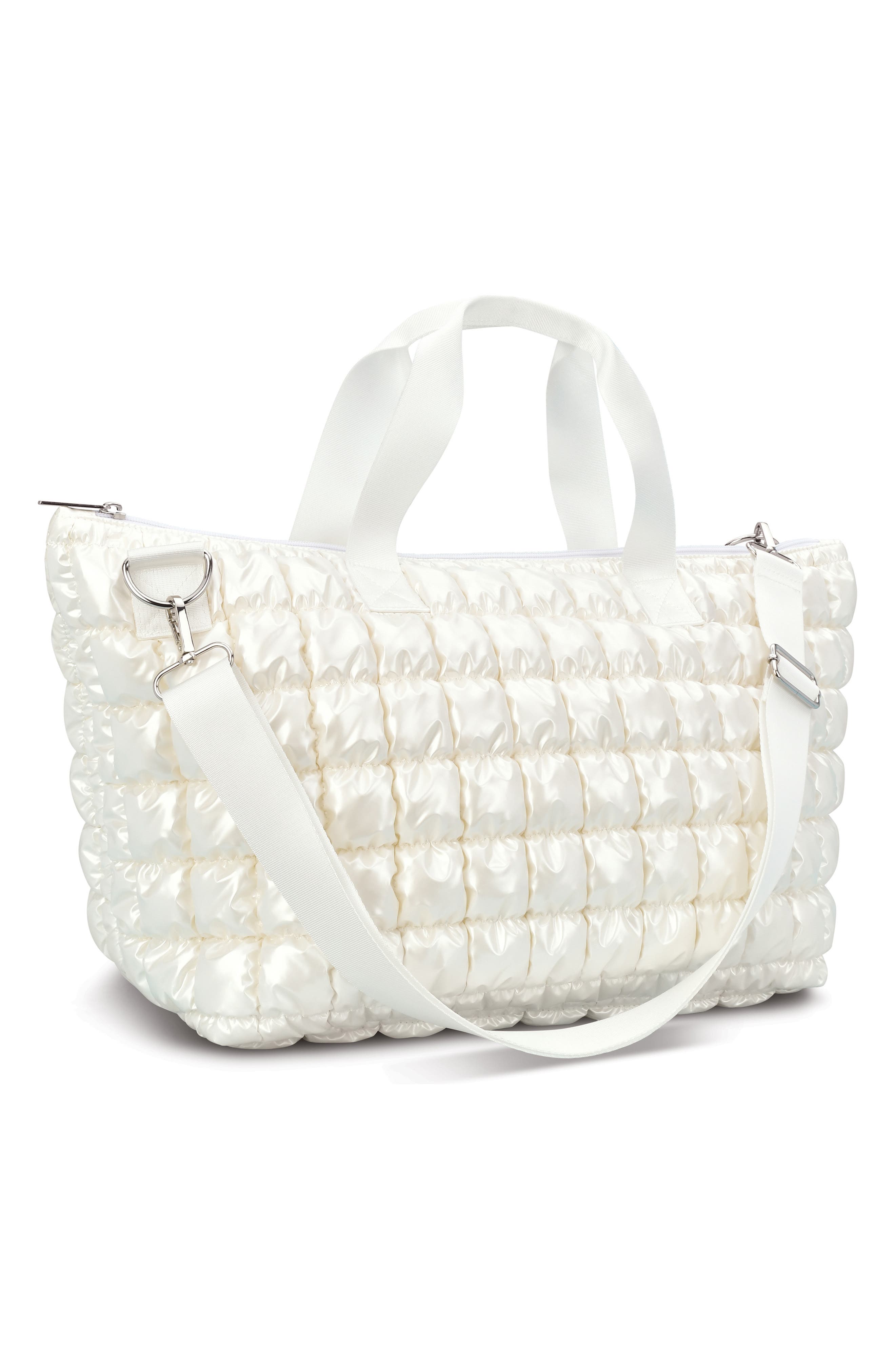 Iscream Kids' Shiny Puffer Overnight Bag, Alternate, color, Ivory