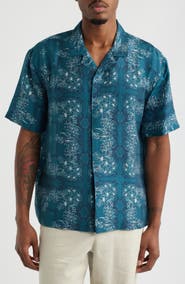 Open Edit Floral Print Short Sleeve Button-Up Shirt