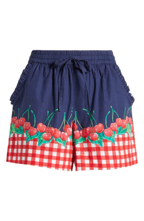Shop Damson Madder Cherry Pie Organic Cotton Pull-on Shorts In Navy/red