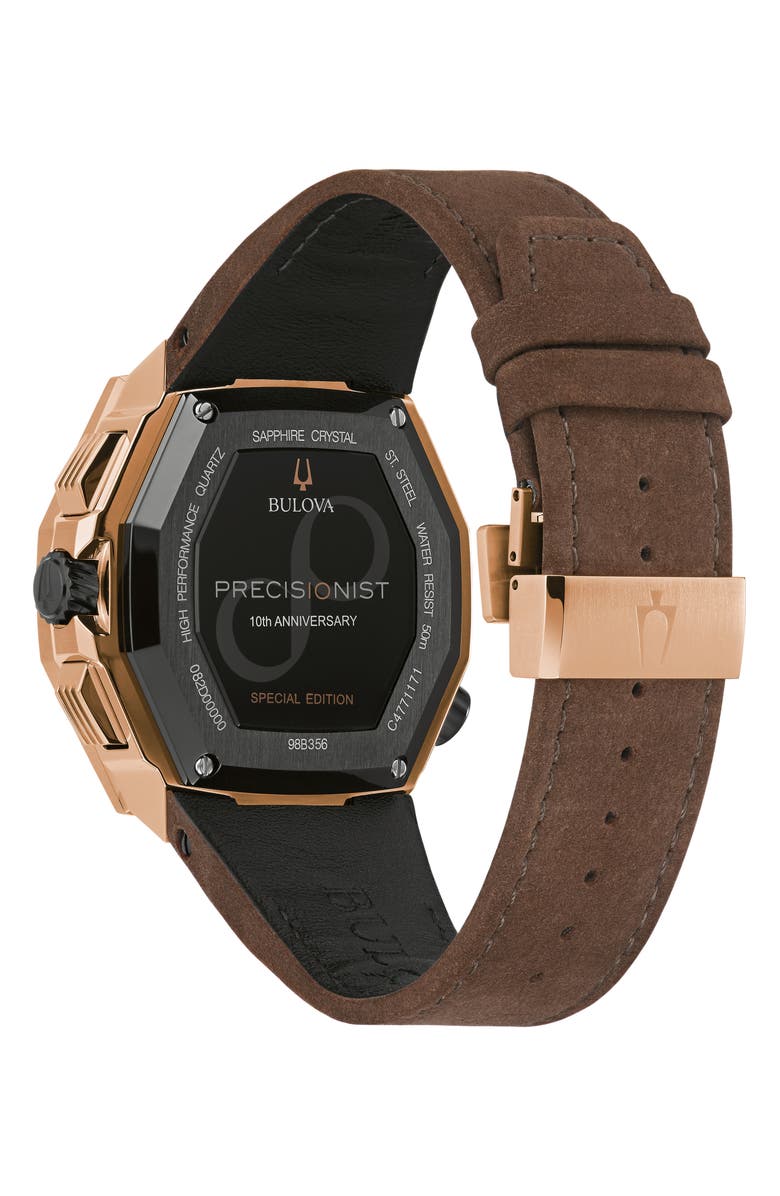 BULOVA Series X Special Edition Leather Strap Watch, 45mm, Alternate, color, Black/ Brown