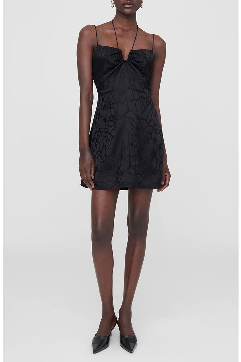 Papillon Silk Jacquard Minidress, Main, color, BLACK BUTTERFLY JACQUARD