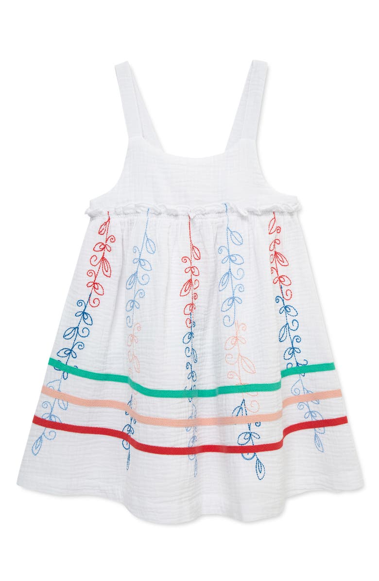 Peek Aren't You Curious Kids' Colorful Vines Cotton Gauze Sundress, Main, color, White