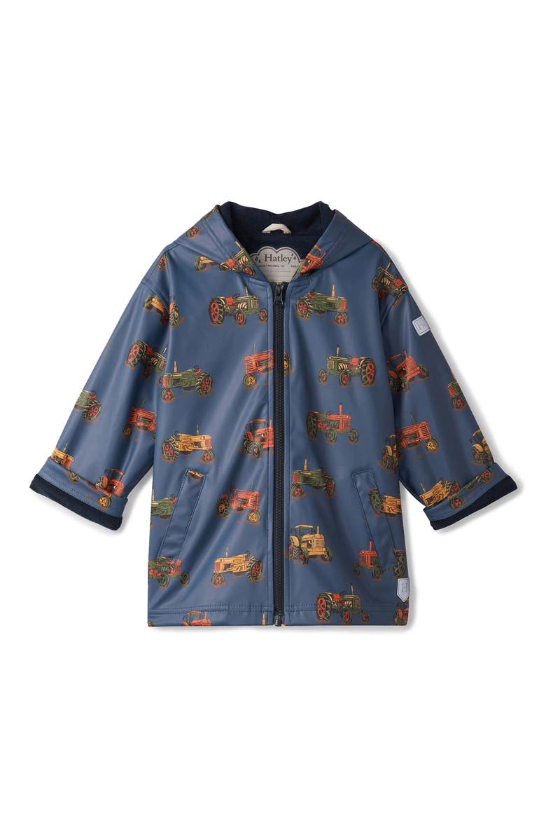 Kids' Landscape Tractors Waterproof Hooded Raincoat, Main, color, VINTAGE INDIGO