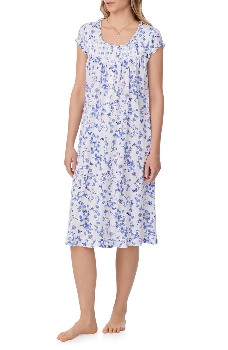 Eileen West Floral Cap Sleeve Waltz Nightgown, Alternate, color, White Grd Peri/Pink Floral