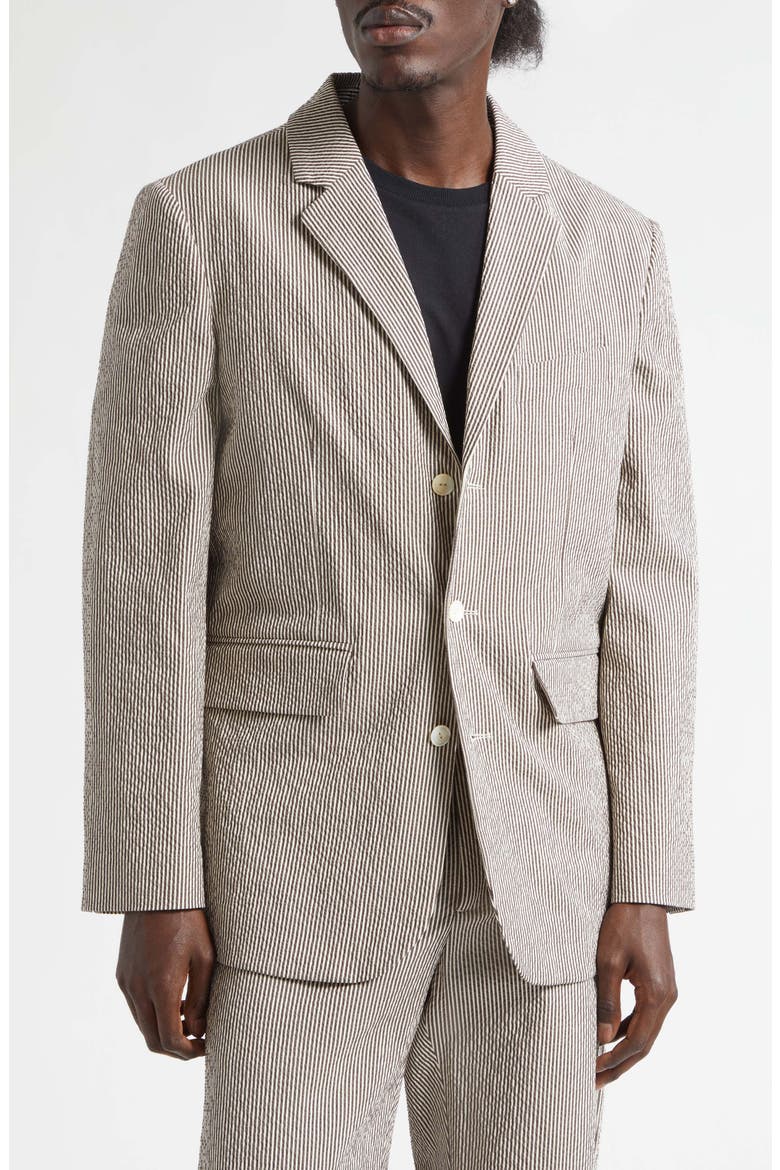 Café Stripe Cotton Stretch Seersucker Sport Coat, Main, color, BROWN WHITE