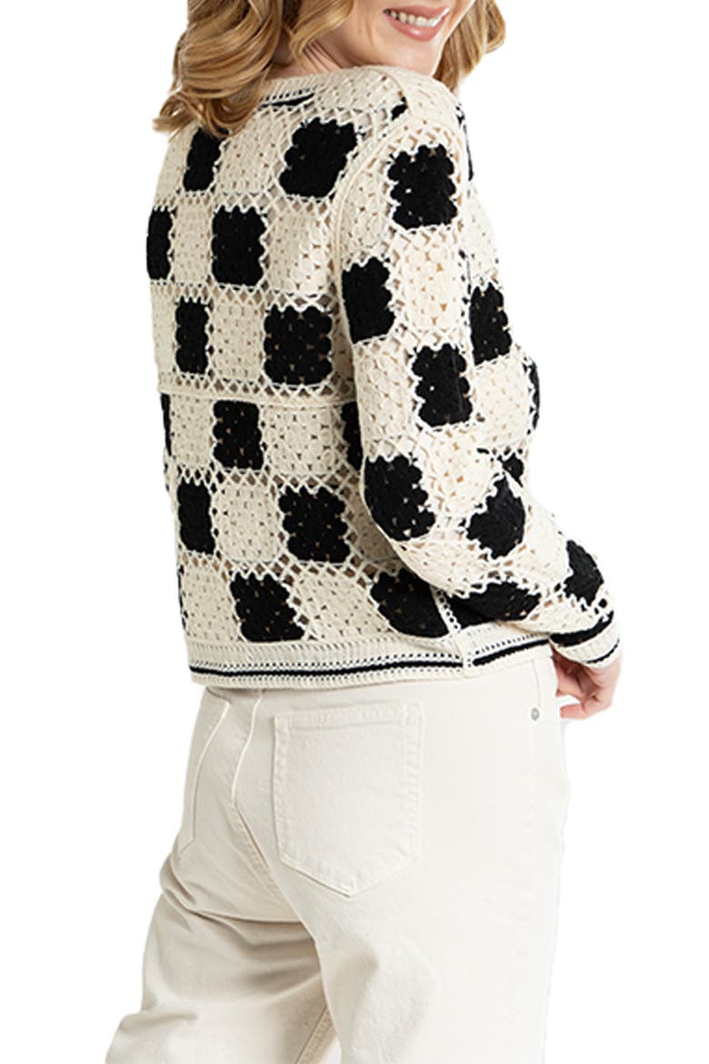Checker Crochet Cardigan, Alternate, color, WHITE