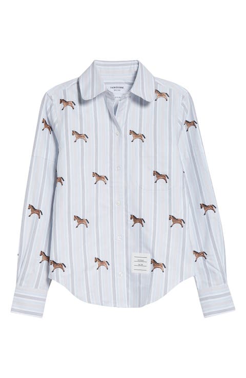 Lunar New Year Horse Embroidered Oxford Button-Up Shirt